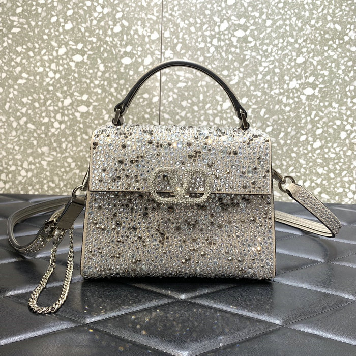 Valentino Mini Vsling Handbag With Rhinestones Grey V0097