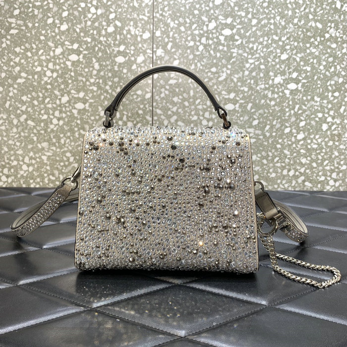 Valentino Mini Vsling Handbag With Rhinestones Grey V0097