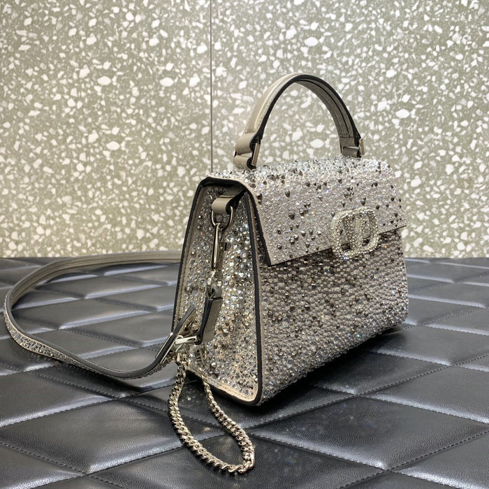 Valentino Mini Vsling Handbag With Rhinestones Grey V0097