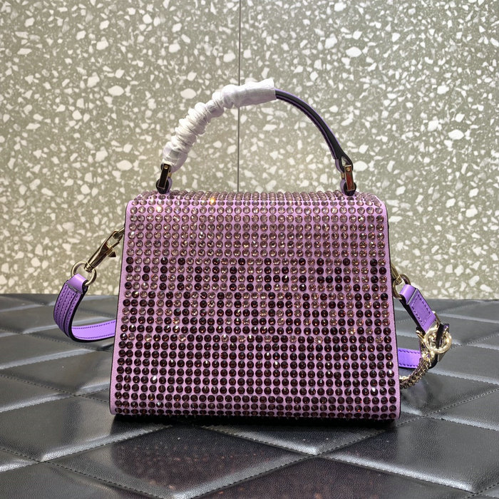 Valentino Mini Vsling Handbag With Rhinestones Purple V0097