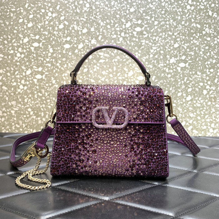 Valentino Mini Vsling Handbag With Rhinestones Purple V0098