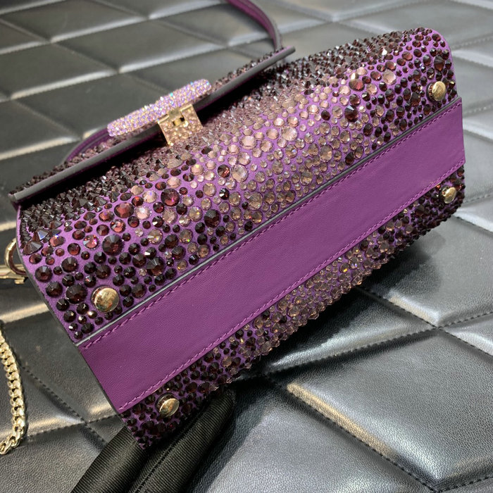 Valentino Mini Vsling Handbag With Rhinestones Purple V0098