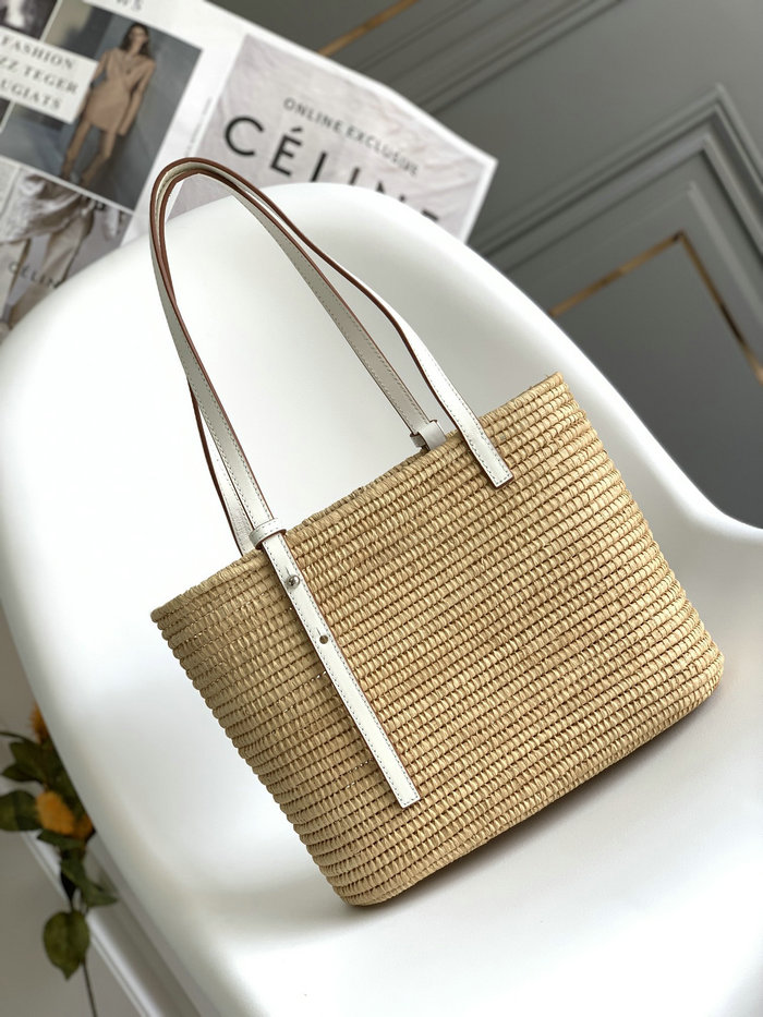 Loewe Small Raffia Basket Bag White L10112