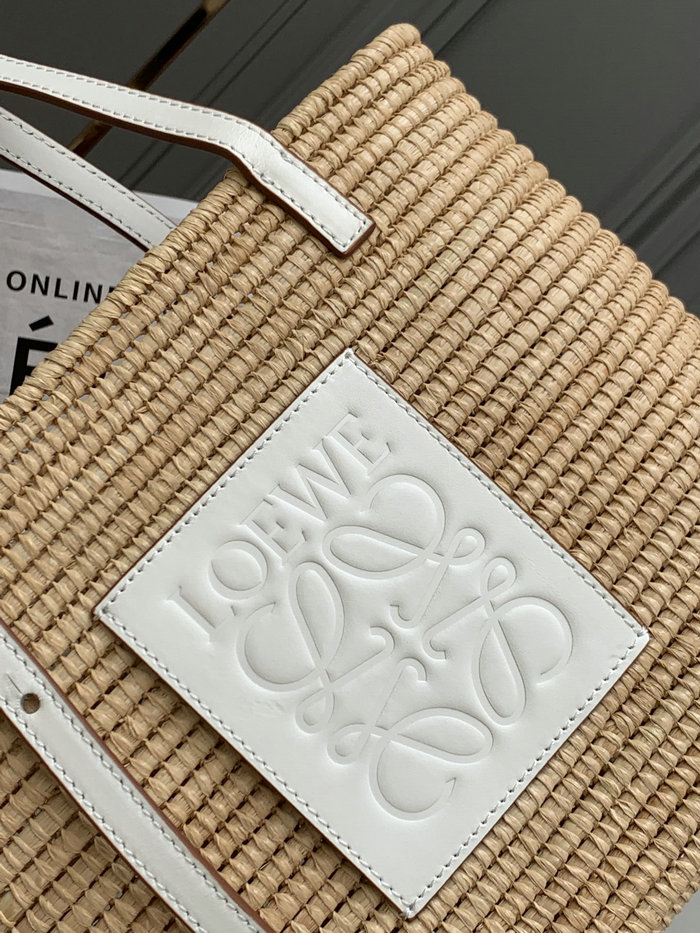 Loewe Small Raffia Basket Bag White L10112