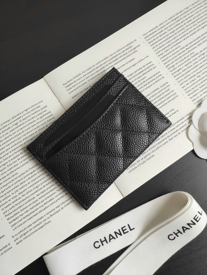 Chanel Classic Caviar Card Holder Black with Silver AP0213