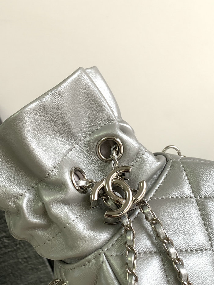 Chanel Lambskin Shoulder Bag Silver AS2323