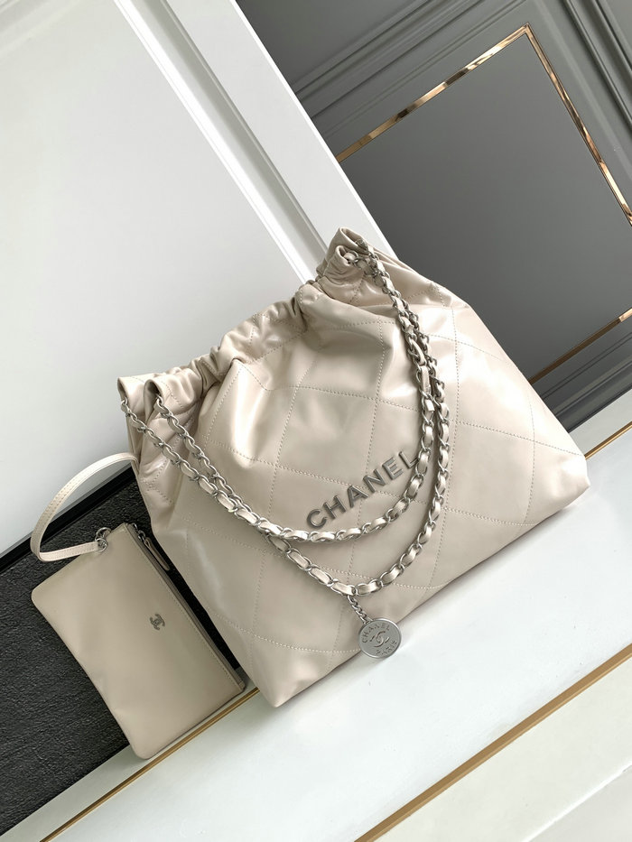 Chanel Shiny Calfskin Small Handbag Beige AS3260