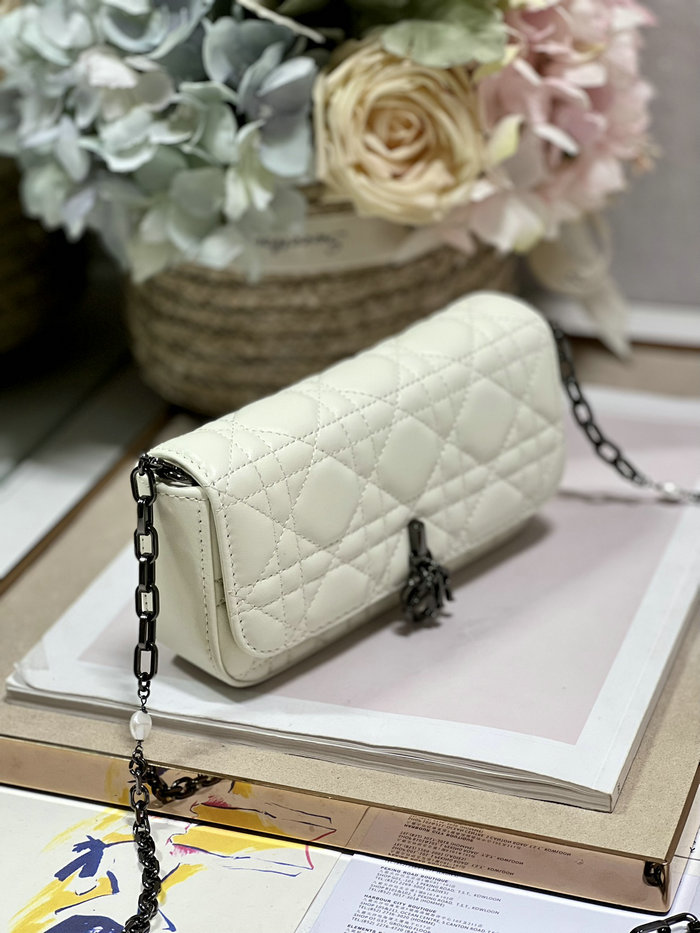 LADY DIOR PHONE POUCH White with Black hardware D0977