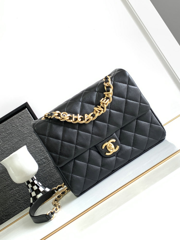 Chanel Lambskin Flap Shoulder Bag Black AS3896