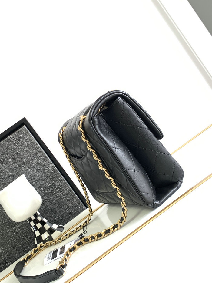 Chanel Lambskin Flap Shoulder Bag Black AS3896