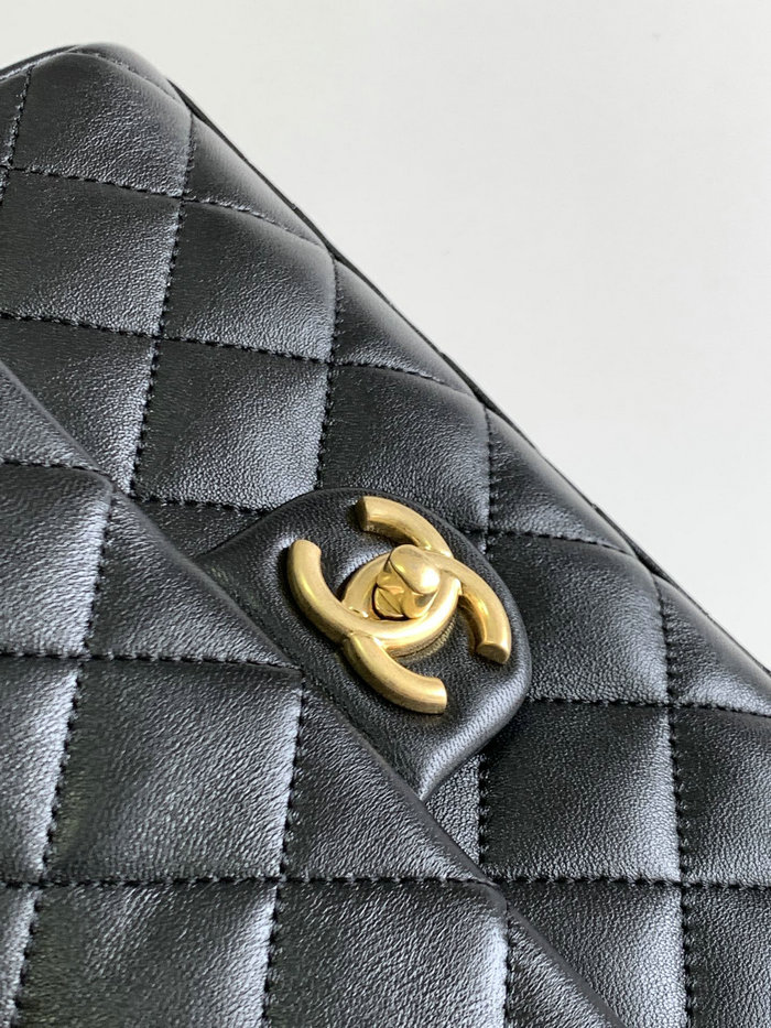 Chanel Lambskin Flap Shoulder Bag Black AS3896