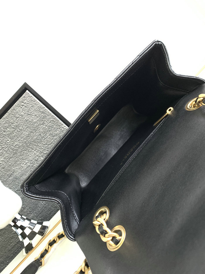 Chanel Lambskin Flap Shoulder Bag Black AS3896