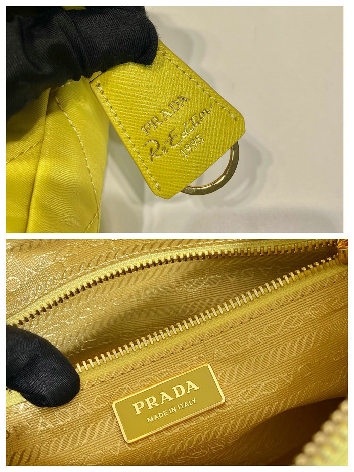 Prada Quilted Nylon Handbag Yellow 1BG468