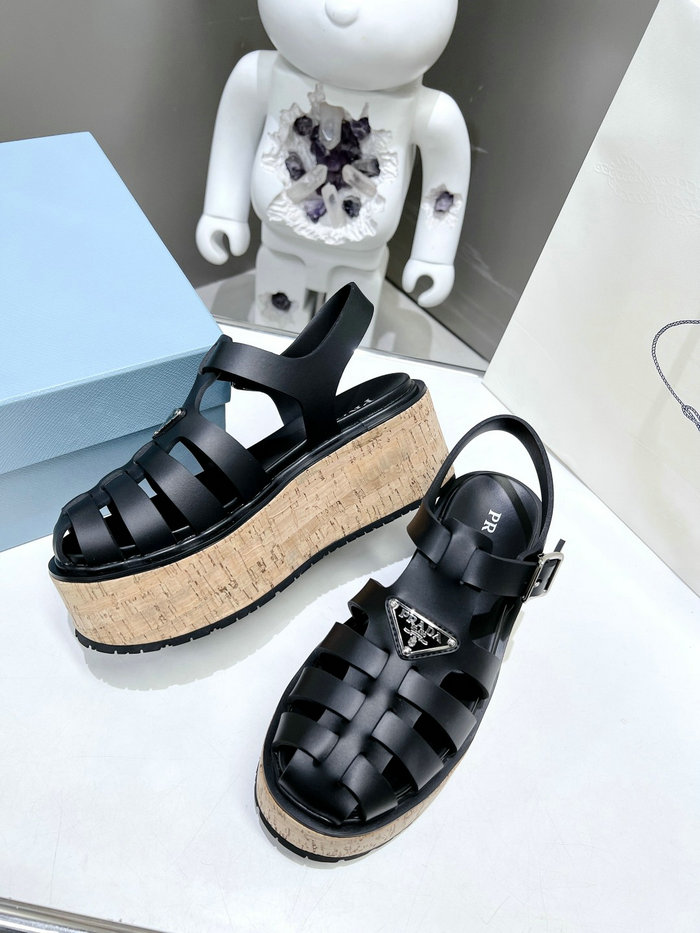 Prada Wedge Platform Sandals Black SDP051403