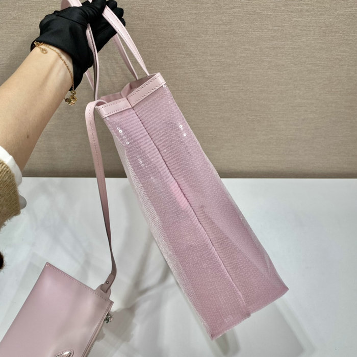 Prada sequined mesh tote bag Pink 1BG416