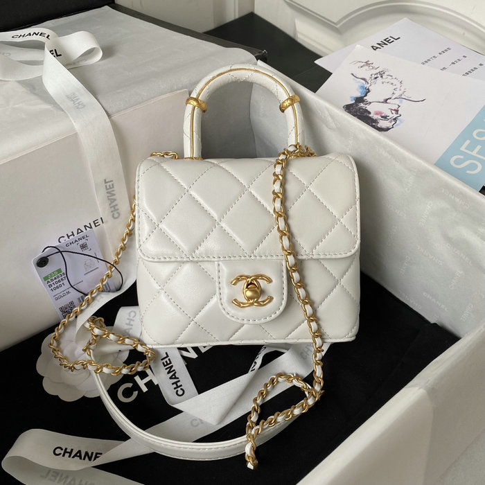 Chanel Lambsin Mini Flap Bag White AS4035