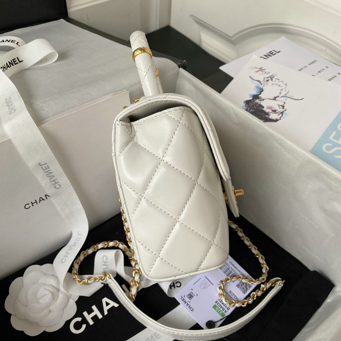 Chanel Lambsin Mini Flap Bag White AS4035