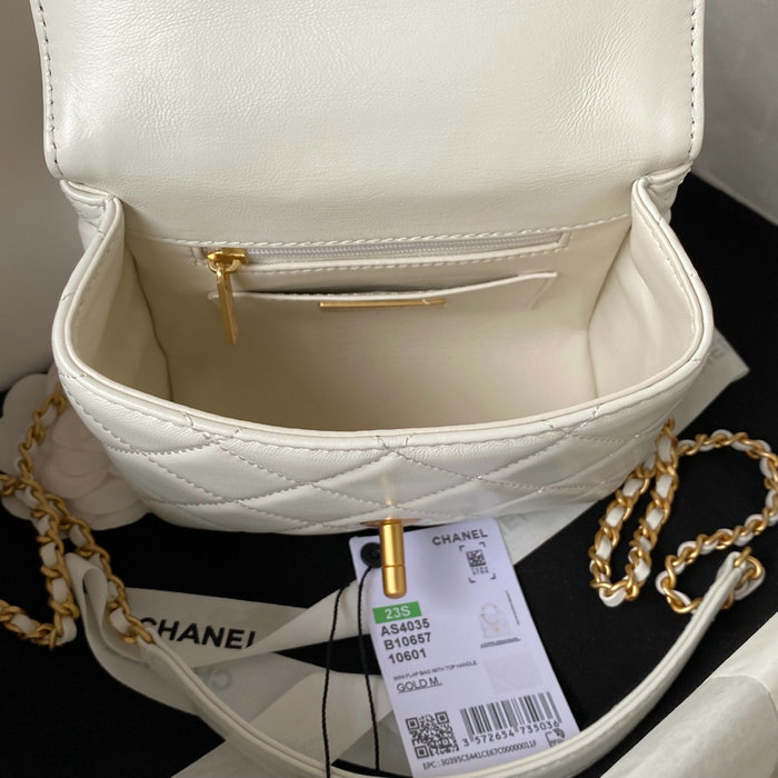 Chanel Lambsin Mini Flap Bag White AS4035