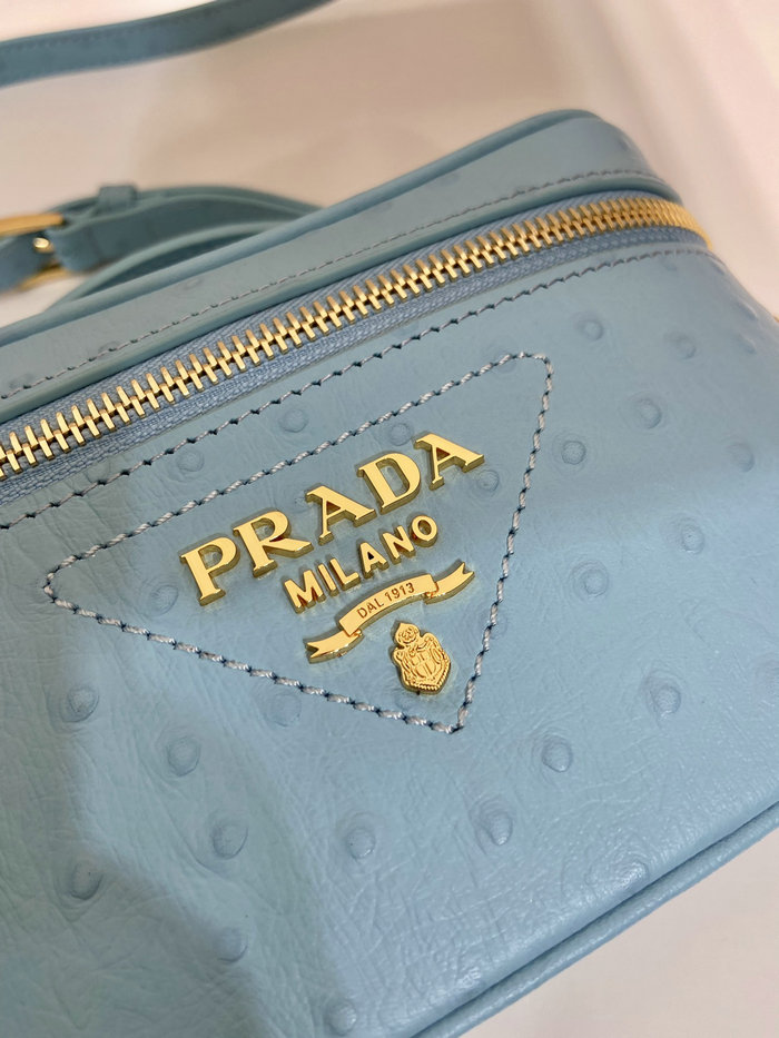 Prada Ostrich Veins Lether Mini Bag Blue 1BH202