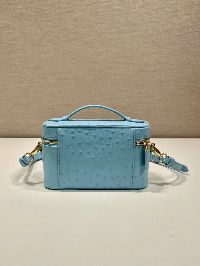 Prada Ostrich Veins Lether Mini Bag Blue 1BH202