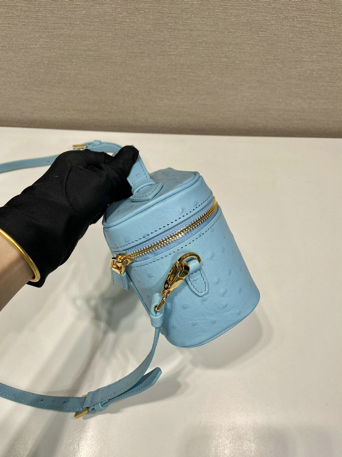 Prada Ostrich Veins Lether Mini Bag Blue 1BH202