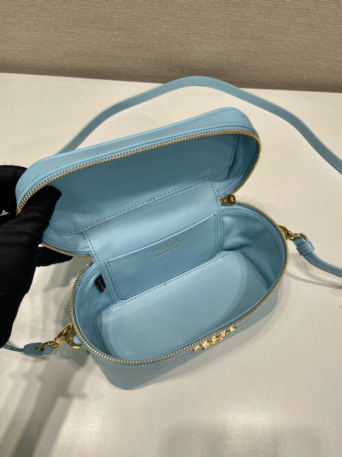 Prada Ostrich Veins Lether Mini Bag Blue 1BH202