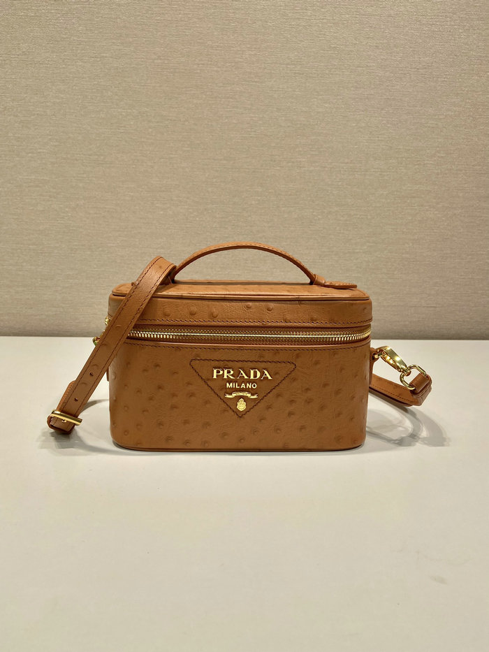 Prada Ostrich Veins Lether Mini Bag Brown 1BH202