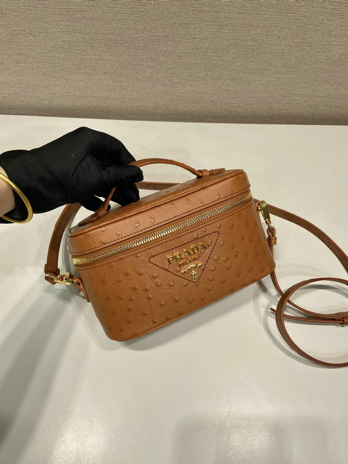 Prada Ostrich Veins Lether Mini Bag Brown 1BH202