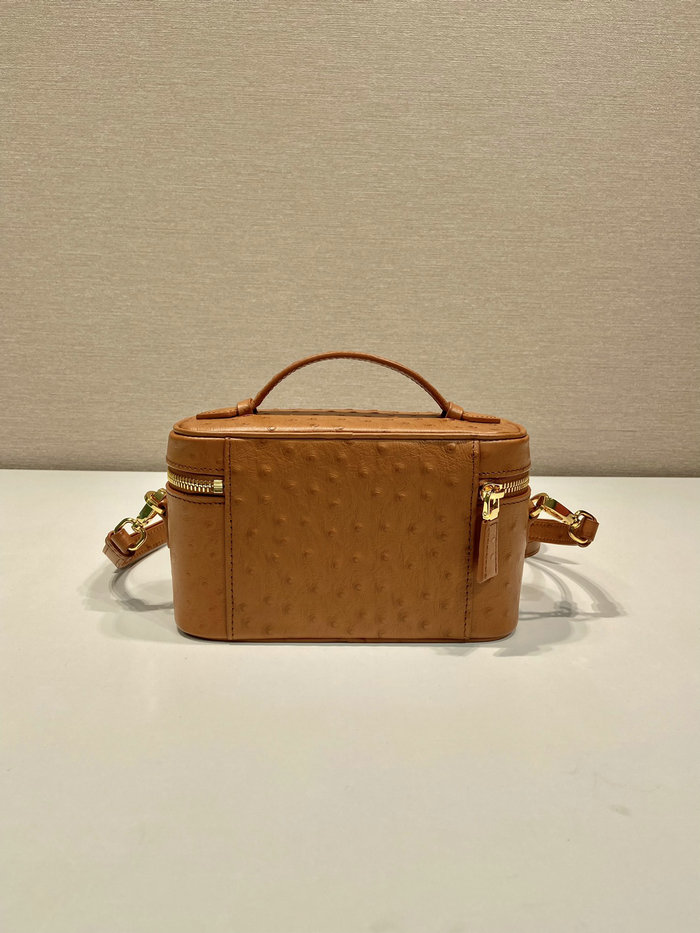 Prada Ostrich Veins Lether Mini Bag Brown 1BH202