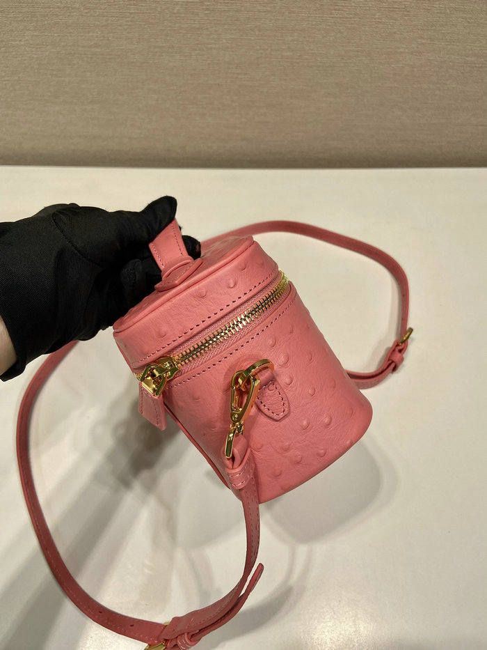 Prada Ostrich Veins Lether Mini Bag Pink 1BH202