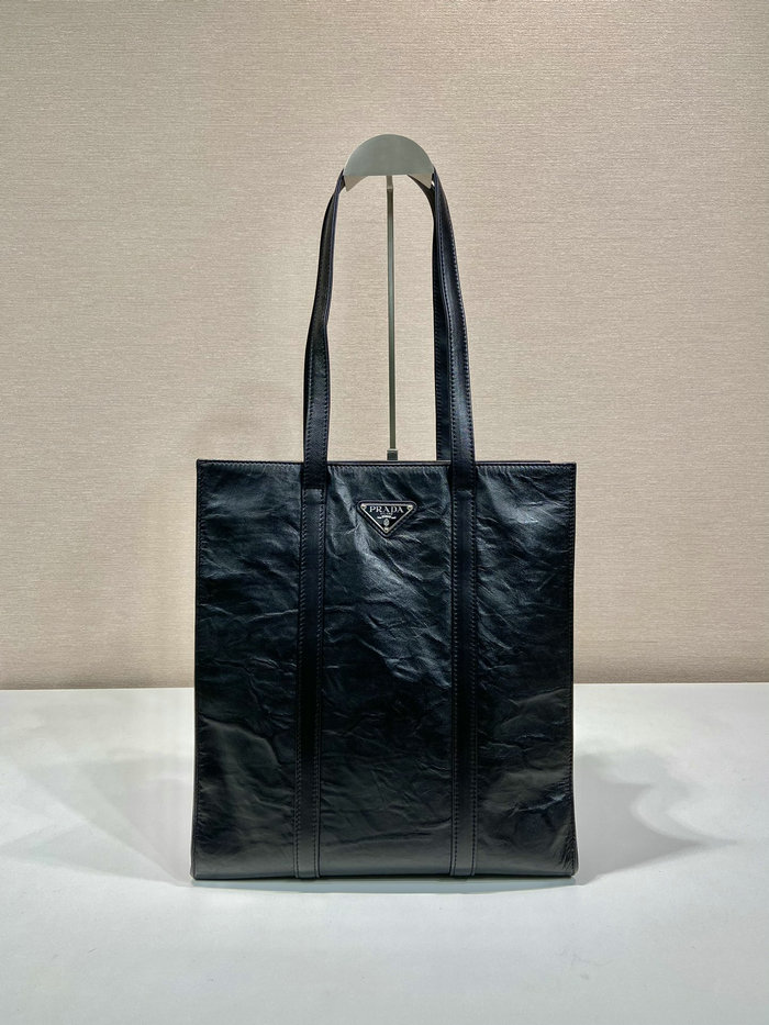 Prada Small antique nappa leather tote Black 1BG459