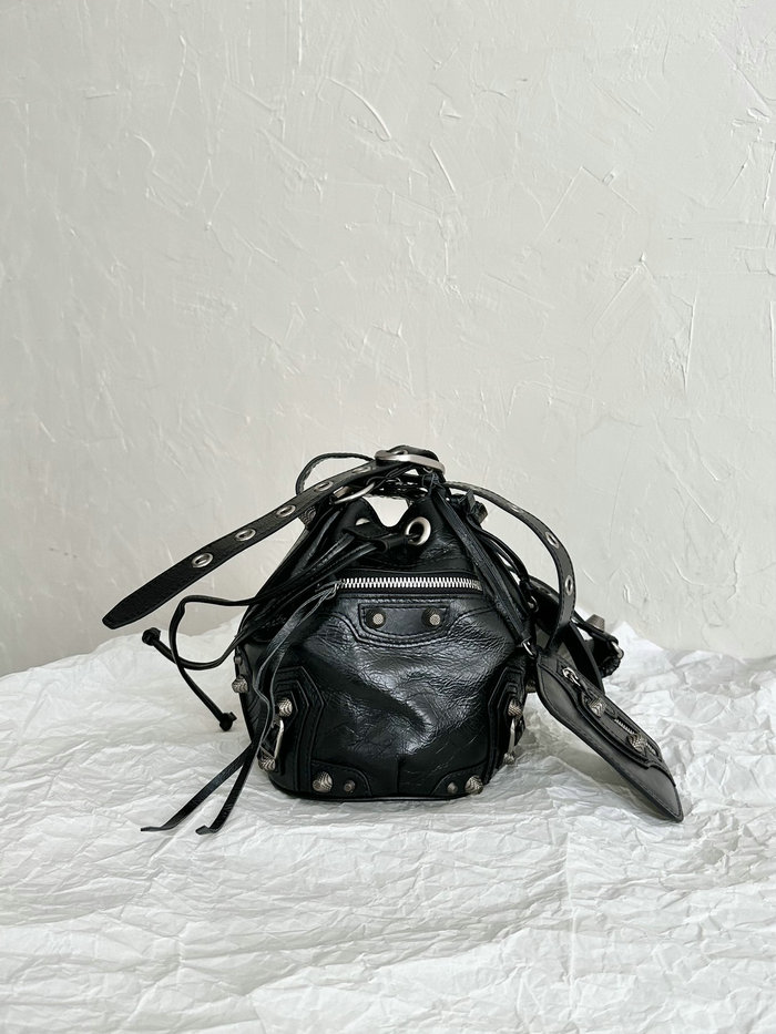 BALENCIAGA Le Cagole XS Lambskin Bucket Bag Black B702431