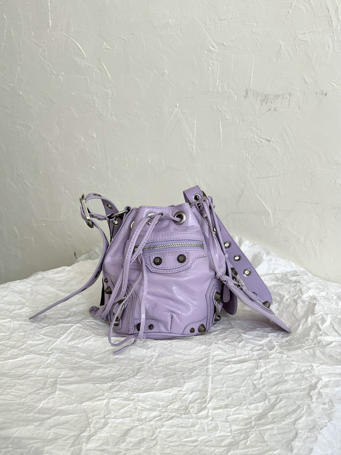 BALENCIAGA Le Cagole XS Leather Bucket Bag Purple B702431