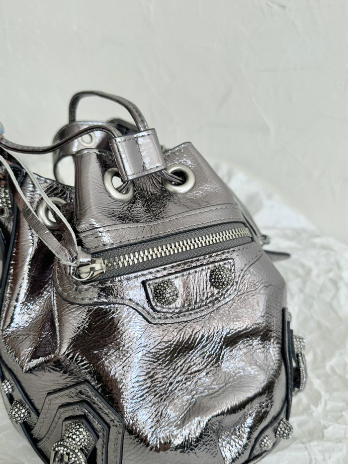 BALENCIAGA Le Cagole XS Leather Bucket Bag Silver B702431