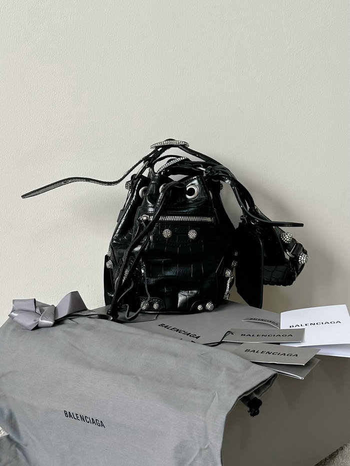 BALENCIAGA Le Cagole XS crocodile Bucket Bag Black B702431