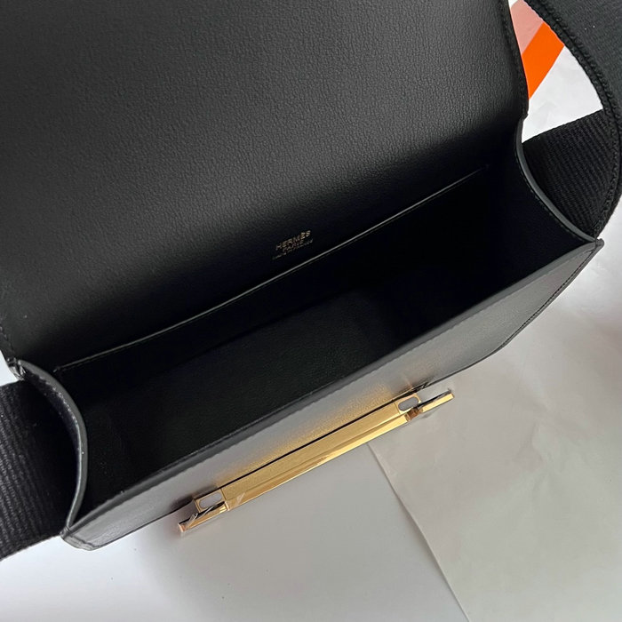 Hermes Geta Chevre Bag Black with Gold HG06211