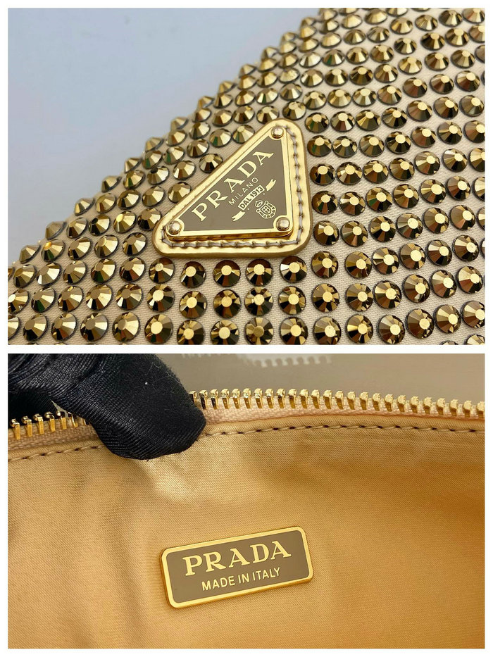 Prada Triangle satin mini-bag with crystals Gold 1BC190