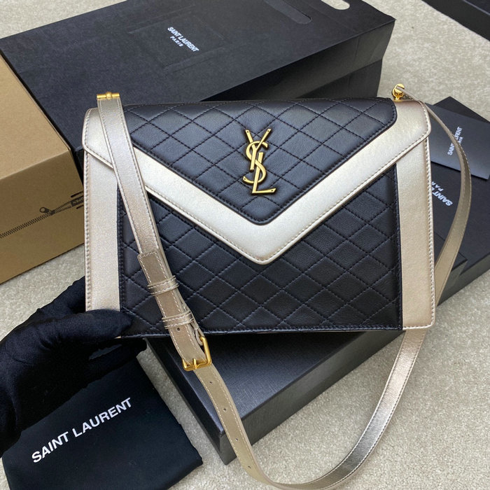 Saint Laurent Lambskin Gaby Satchel Black&Gold 668863