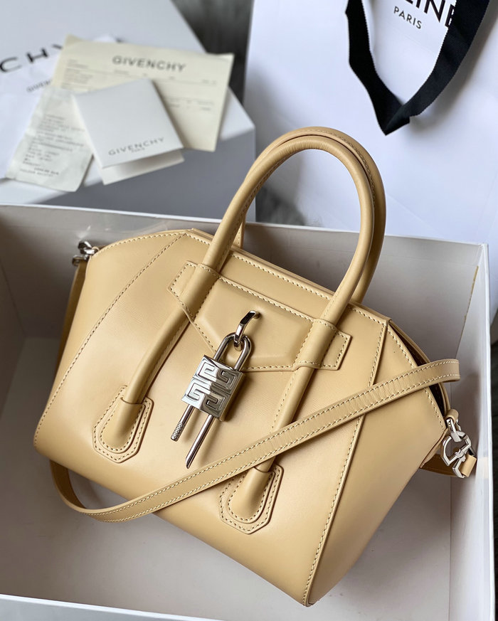 Givenchy Mini Antigona Lock Leather Satchel Beige G199115