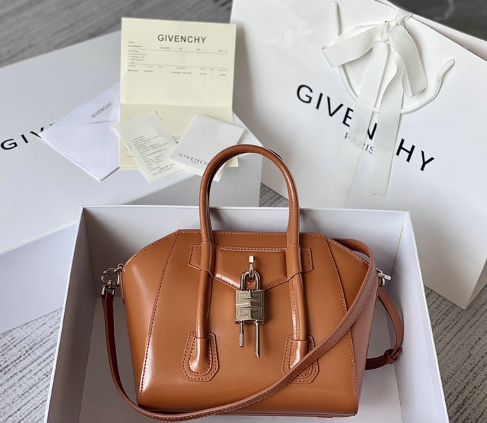 Givenchy Mini Antigona Lock Leather Satchel Brown G199115