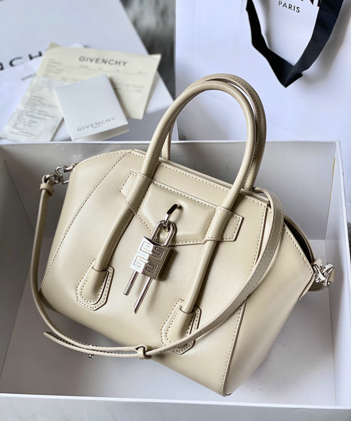 Givenchy Mini Antigona Lock Leather Satchel Light Grey G199115