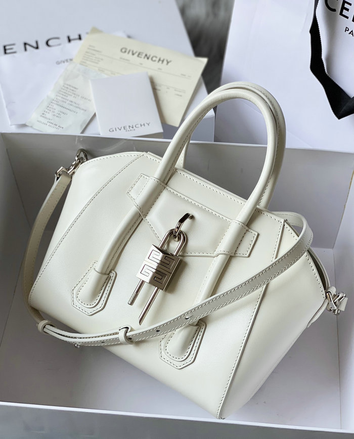 Givenchy Mini Antigona Lock Leather Satchel White G199115