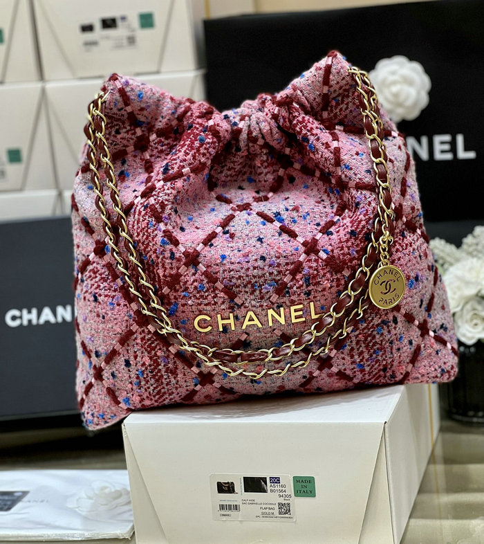 Chanle Tweed Medium 22 Bag Pink AS3261