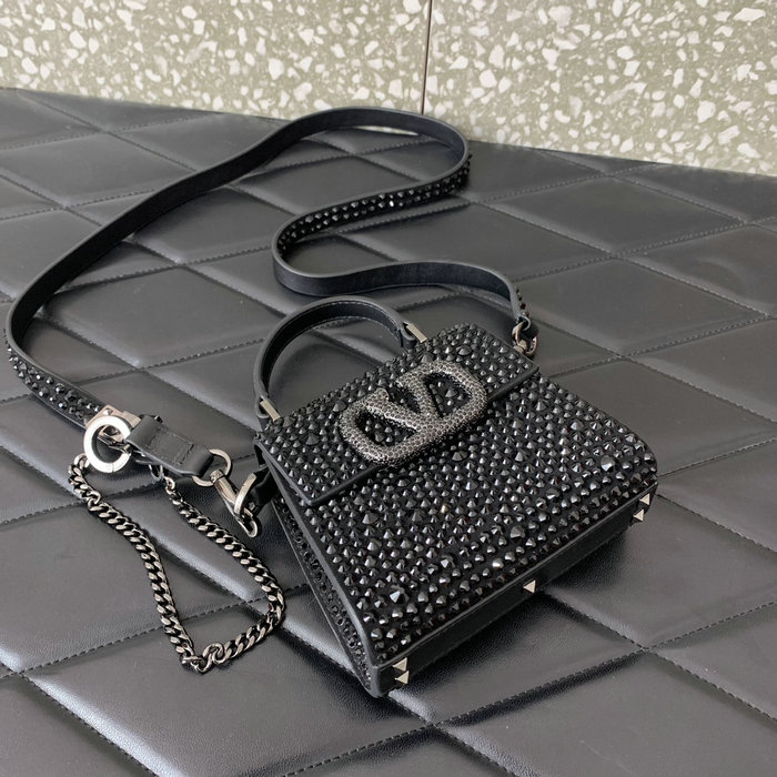 Valentino Micro VSling Handbag with Rhinestones Black V0087