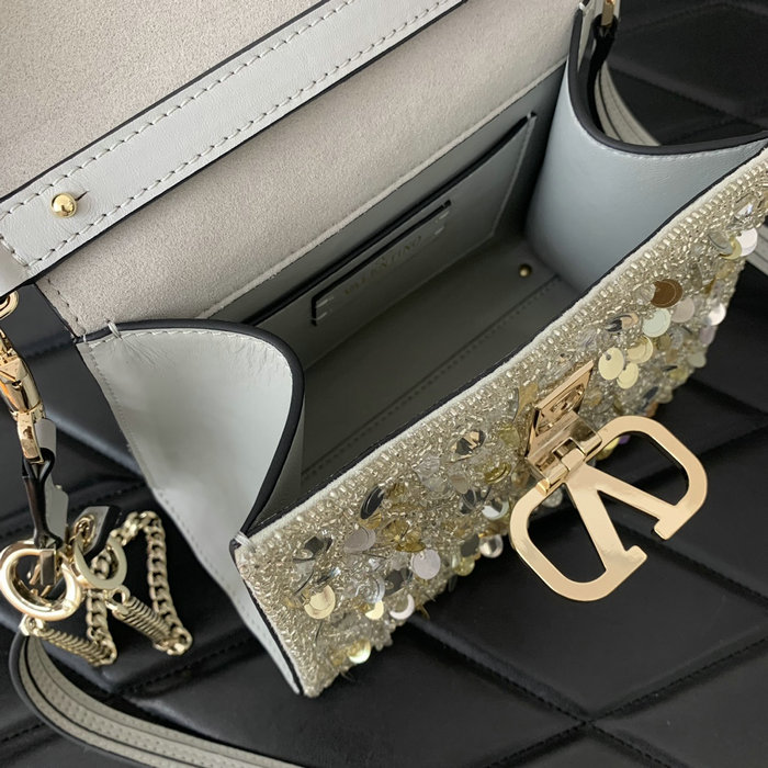 Valentino Mini VSling Handbag With 3D Embroidery Grey V0068