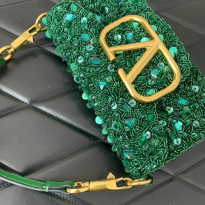 Valentino Small Loco Shoulder Bag With 3D Embroidery Green V5035