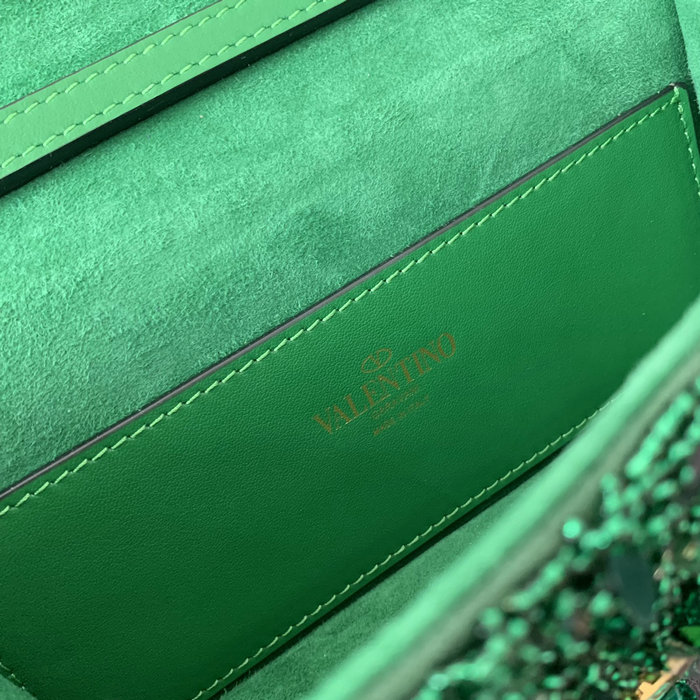 Valentino Small Loco Shoulder Bag With 3D Embroidery Green V5035