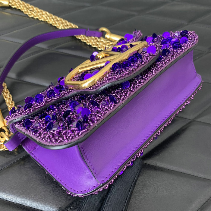 Valentino Small Loco Shoulder Bag With 3D Embroidery Purple V5035