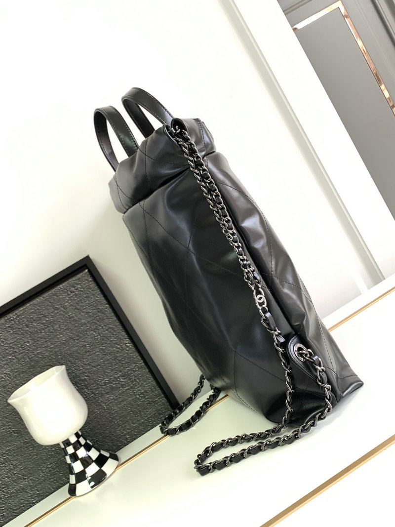 Chanel 22 Shiny Calfskin Backpack Black AS3859