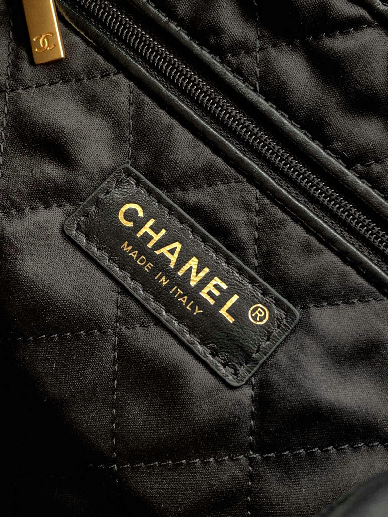 Chanel 22 Shiny Calfskin Backpack Black with Gold AS3859